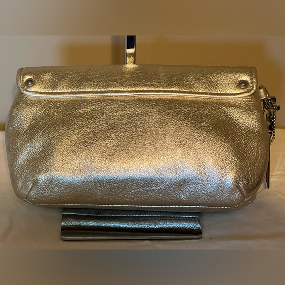 COACH Metallic Gold Leather Wristlet Clutch With Two Turn Lock Compartme… - Picture 2 of 13